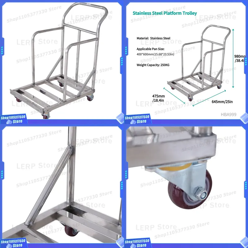 Kitchen Baking Trolley - 980x645x475mm RVS keukenbakwagen met universele wielen