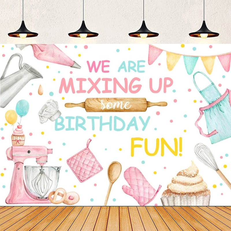 Kitchen Baking Background - Roze bakdessert koken Happy Birthday fotografie