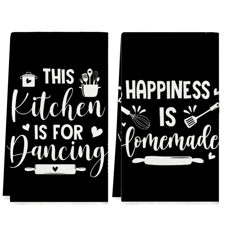Kitchen Baking Background - 2 stuks, keukenhanddoeken met leuke tekst